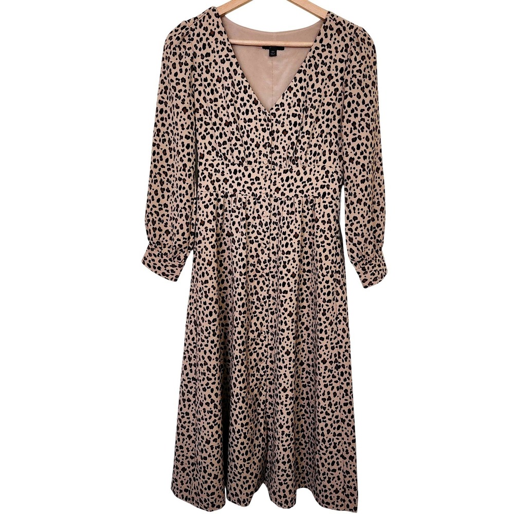 J.Crew Leopard Print Dress A Line Button Front 00 Fit Flare Autumn Wedding Guest